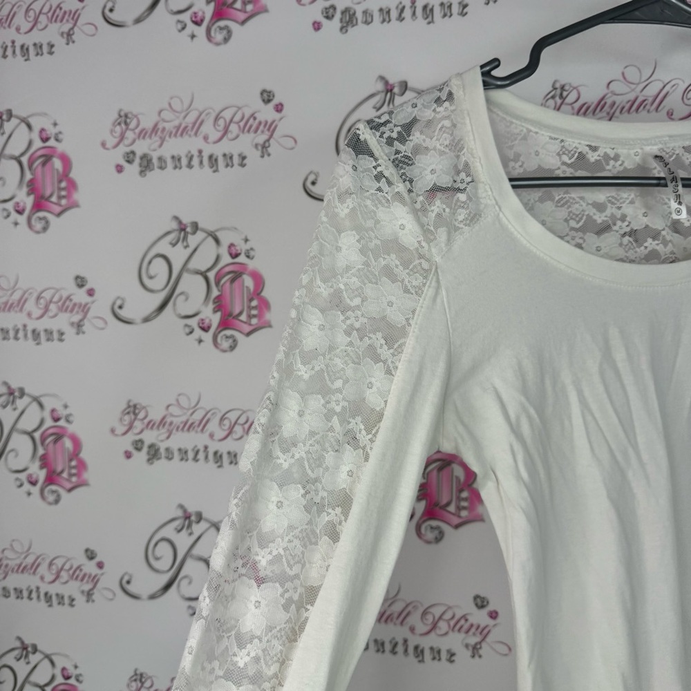 Splash long sleeve Lacie floral y2k cream White Lace Long Sleeve Top - Picture 6 of 9